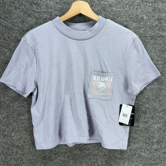 New Volcom Cropped T-Shirt Women M Medium Gray Crew Neck Short Sleeve Casual - Picture 1 of 5